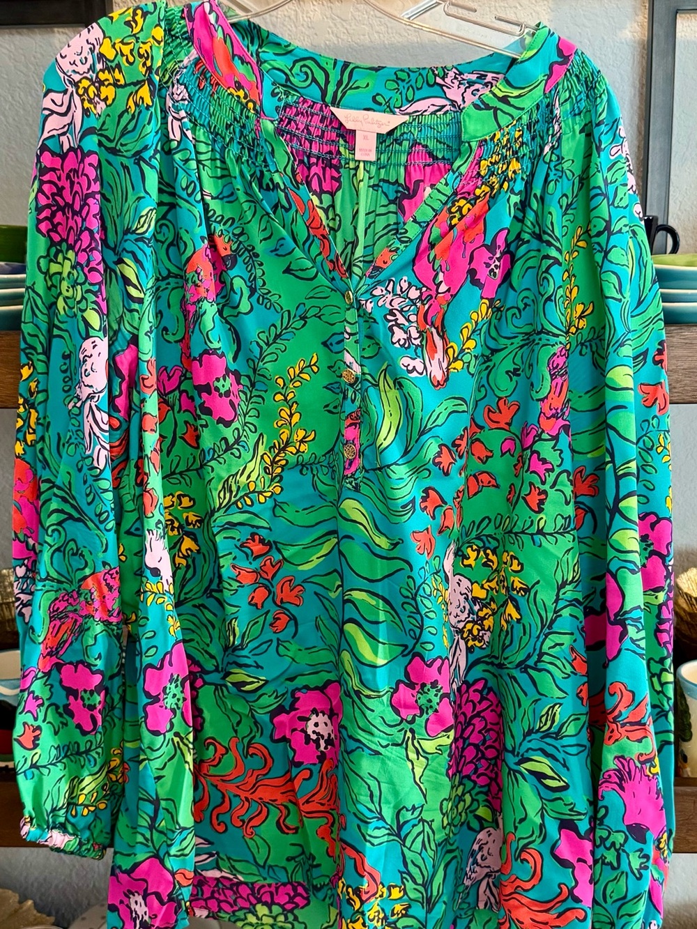 Lilly Pulitzer Elsa Top Green Multi-Color Floral